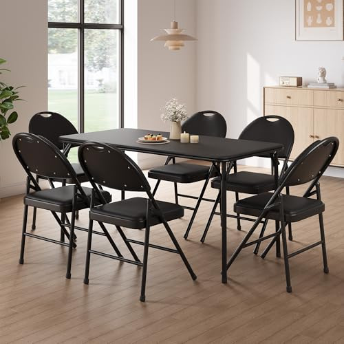 Aptliton 4-Piece Folding Chairs Outdoor, PU Leather Padded Folding Chair with Metal Frame, Commercial Stackable Outdoor Furniture for Dining Room, Restaurant, Parties, Gatherings, Grey
