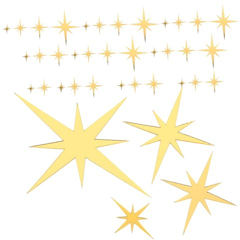 JECOMPRIS 61 Stück Teiliges Stern Spiegel Wandtattoo aus Langlebigem Selbstklebend Reflektierend für Kinderzimmer Deko Party Wandaufkleber Modernes Raumdekor Einfache Montage Goldfarben