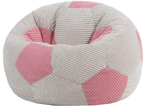 Icon Fußball Sitzsack Kinder, Rosa, Webstoff, Sitzsack Cord mit Füllung, Bequemer Kinder Sessel, Kuschelsessel, Lese Sessel, Schlafzimmer, Kinderzimmer, Wohnzimmer