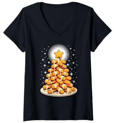 Femme Sapin De Noël Bâtonnets De Mozzarella T-Shirt avec Col en V