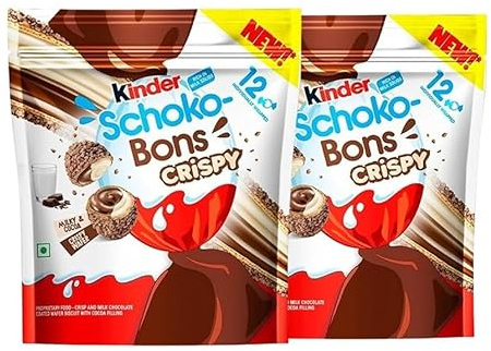 2x Kinder Schoko-Bons Crispy je 67,2g – Knusprige Schoko-Kugeln mit zart-cremiger Schokoladen- & Milchcreme