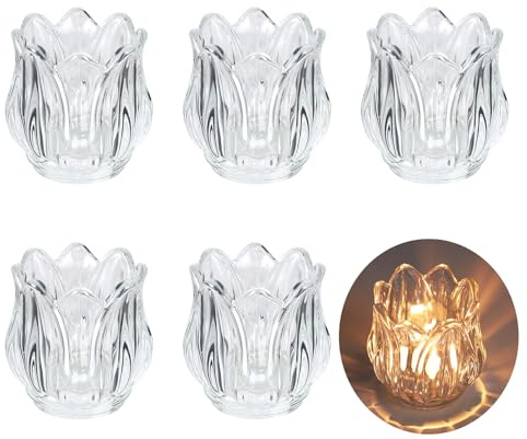 6 Stück Kristall Tulpe Teelichthalter, Vintage Teelichtgläser Kerzenhalter, Kerzengläser Tischdeko Teelichthalter Glas für Urlaub, Hochzeiten, Geburtstag, Party