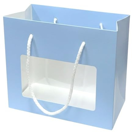 Generico 10 Buste Shopper da bomboniera con Finestra Trasparente 19.5x9.5x17 cm con cordini Porta Regalo Gadget bustine per bomboniere Vari Modelli E Colori (Fibra Celeste)