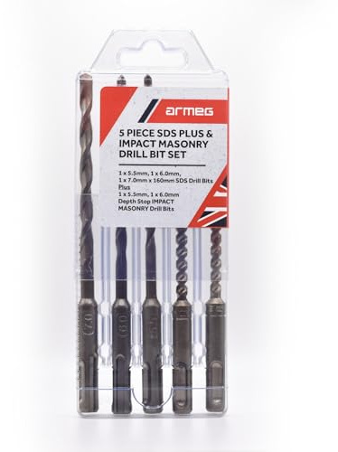 Armeg SMP5TE 5 Piece SDS Plus & Impact Masonry Drill Bit Set, Tungsten Carbide, 5.5mm, 6.0mm, 7.0mm, Made in Sheffield