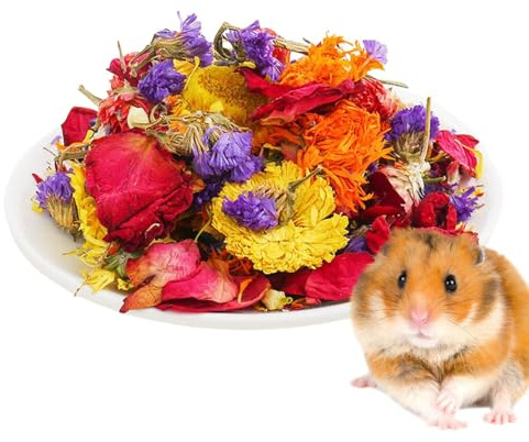 fatiaou Bettwäsche für Hamster,Hamsterblumen - Natürliche Trockenblumen-Gerbil-Bettwäsche - Geruchskontrolle, Hamsterfutter für Hamsterkäfig, Gehege-Lebensraum-Dekoration für Kaninchen, Rennmäuse