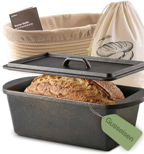 Praknu Set Olla Hierro Fundido (28 × 12 cm) – Cacerola Hierro Fundido Para Pan – Con Banetón Y Bolsa Para Pan – Tapa Incluida – 3 L Dutch Oven – Accesorios Pan y Cocina