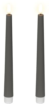 Lumineo LED Kerzen mit Timerfunktion 25,5cm Kunststoff - Outdoor & Indoor - 2er Set Echtwachskerzen batteriebetrieben - flackernde Flamme Effekt - Wachskerzen Stabkerzen Grau Warmweiß