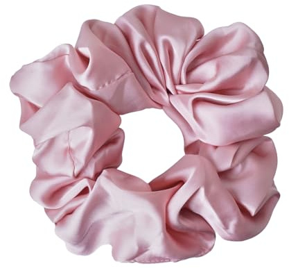 Sister Young LILU Scrunchie Chiffon Haargummi – Größe L, leicht & schonend, voluminöses Haaraccessoire für Damen (Pink)