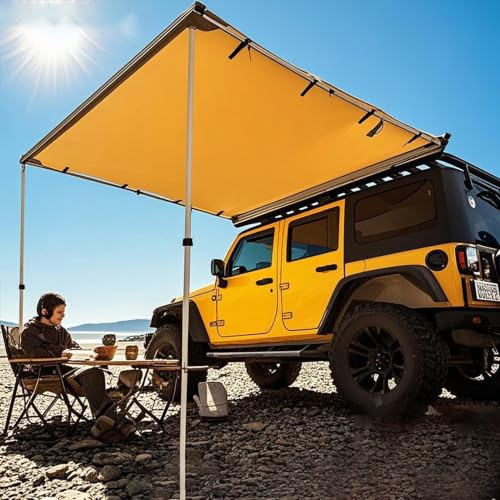 Pounjsd toldo Camper Autocaravana, Toldo Furgoneta Camper Caqui, 210D Oxford Impermeable Exterior con Bolsa de Almacenamiento para Caravana Exterior Toldo Furgoneta Camper 160×250cm