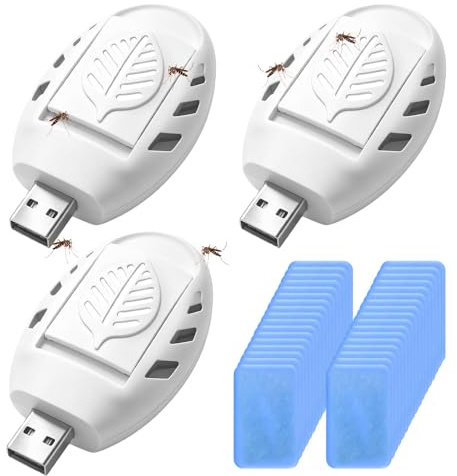 USB-Moskito-Abwehrstecker, tragbarer Mückenvernichter mit 120 Abwehrtabletten, Insektenschutzstecker, elektrischer Mückenschutz, für Außen/Innenbereich, Sommerschlaf, Insektenschutz, 3 Stück
