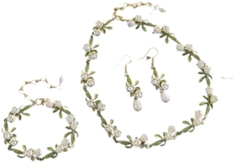 Twinice Französische Wald-Reihe Superfairy Vintage natürliche Perlen Vintage Glocke Orchidee Tal Lilie Ohrringe Armband Halskette Frau
