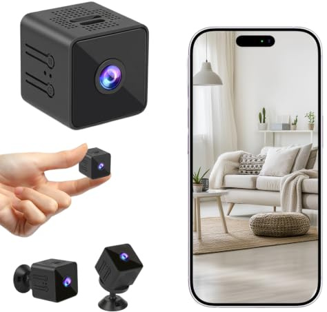 XAVURO Mini WiFi Camera 1080P, Interior Surveillance Camera Without Wire with Motion Detection and Night Vision, Camera for Car House Children (black) (grey)