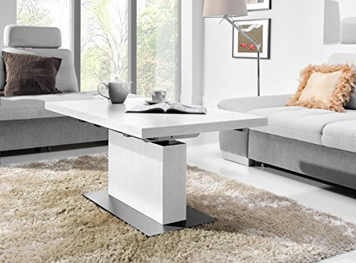 Design Couchtisch Tisch MN-7 Weiß Seidenmatt höhenverstellbar & ausziehbar