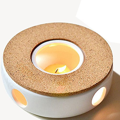 TAMUME Porcelaine Classique Théière Réchauffeur avec Coffre-Fort à Utiliser Support en Liège pour Théière, Chauffe-Thé avec Bougie, Photophore Chauffe-théières