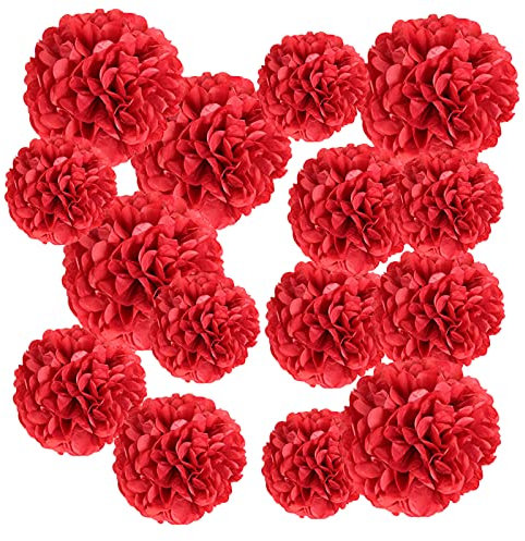 Pompon Seidenpapier, Rot, Valentinstag, Weihnachten, Dekoration, Pompom, Dekoration, Blume, Hochzeit, hängend für Geburtstag, Haus, Zimmer, Party, Garten, Taufe, 15 Stück (5 Stück 15/20/25 cm)