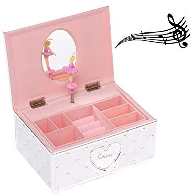 Brillibrum Design Schmuckschatulle mit Spieluhr Ballerina inklusive Namen versilbert Geschenkbox Schmuckdose für Mädchen Schmuckbox mit Tänzerin Jewellery Box mit Gravur bis 15 Zeichen