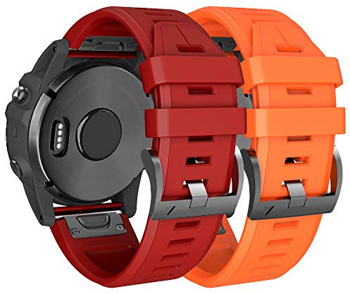 NotoCity Cinturino per Garmin Fenix 6/7/5/6 Pro/7 Pro/5 Plus, Cinturino per Garmin Instinct, Forerunner 965/935/945/955/745, Epix Gen 2, Quickfit 22mm Cinturino per Garmin Approach S60(Rosso/Arancia)