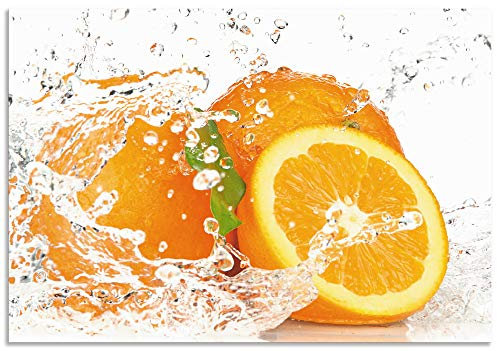 ARTland Spritzschutz Küchenrückwand aus Alu für Küche Herd Spüle 80x55 cm (BxH) mit Motiv Essen Obst Früchte Orangen Wasser Modern Hell Orange T5UI