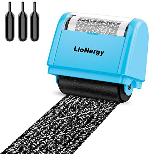 Identitätsschutz Rollstempel LioNergy 1,5-Zoll-Roller Identitätsdiebstahl-Prävention Sicherheitsstempel mit 3 Nachfüllpackungen – Blau