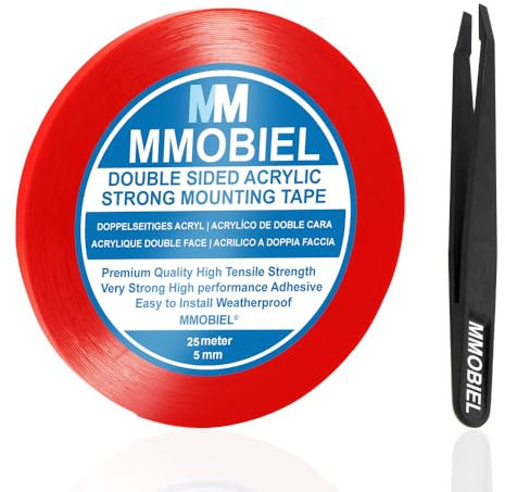 MMOBIEL 5mm Cinta adhesiva fuerte de acrílico doble cara para montaje, Largo: 25m Resistente a la intemperie y Removible
