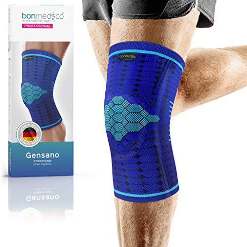 bonmedico Orthopädische Meniskus Kniebandage für Damen u. Herren - Bandage für Knie Links/Rechts - Kraftsport, Fitness, Sport, Arthrose, Alltag - Wellness Geschenke für Männer und Frauen (Blau, M)