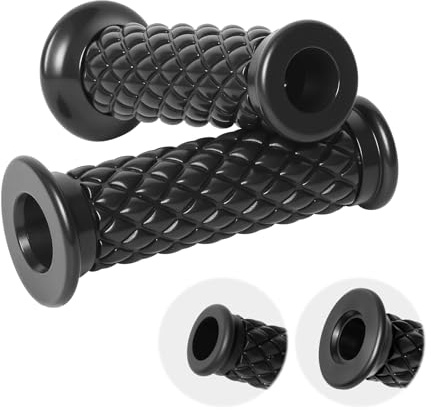 Motorrad-Lenkergriffe im Vintage-Stil, rutschfest, 22 mm, 24 mm, Gummigriff, offenes Ende, Schwarz