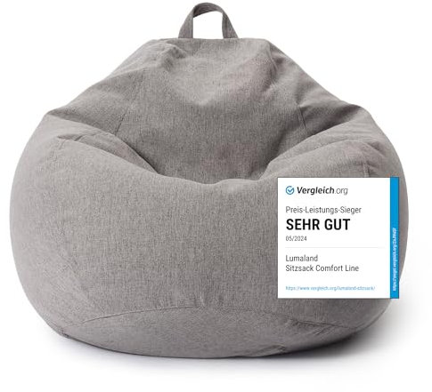 Lumaland Sitzsack Comfort Line | Indoor Beanbag 90x110x50cm mit mehr als 1,9 Mio. anpassbaren EPS-Perlen | Weiches & Komfortables Bodenkissen | Sessel für Kinder & Erwachsene | 250 L [Hellgrau]