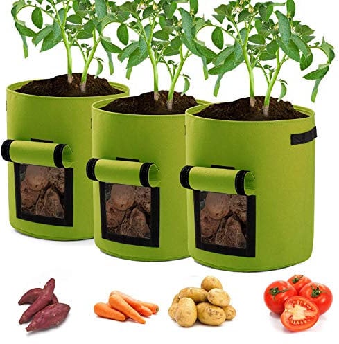 Garden4Ever Kartoffel-Pflanzbeutel, 3 Stück, 3 l, Pflanzbeutel für Tomaten, Pflanztöpfe mit Klappe und Griffen, Grün