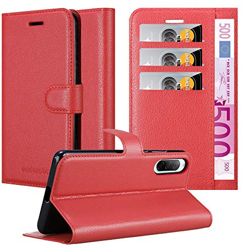 Cadorabo Hülle kompatibel mit Sony Xperia 10 II Handyhülle aus Premium Kunst Leder Flip Klappbare Stoßfeste Magnetische [Standfunktion] [Kartenfächern] Cover Hülle für Sony Xperia 10 II Tasche in Rot