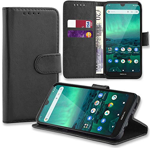 AMPLE Nokia 1.3 Case, Nokia 1.3 Book Cover Premium PU Leather Flip Foil [Magnetic Protective] Wallet Case Cover [Credit Card Slot] for Nokia 1.3 (BLACK)