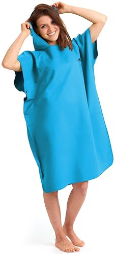 Fit-Flip Surf Poncho Mikrofaser - Umkleidehilfe Strand - Badeponcho für Erwachsene - Duschponcho schnelltrocknend - Strandponcho für Surfer - Surfponchos Ultraleicht (Größe M, Cyanblau)