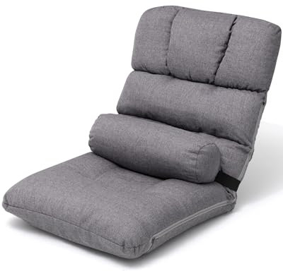 Crestlive Products Adjustable Floor Chair with Back Support 5-Position Memory Foam Padded Kids Gaming Chair Folding Sofa Reclining Pillow, Flat Cushion for Indoor Meditation, Reading(Gray)