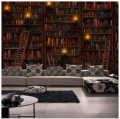 Photo Wallpaper Non-Woven 3D Stereo Wallpaper Study Living Room Wallpaper Library Wall Painting Comics European Retro Creative Bookshelf 300 cm x 210 cm (118.1 x 82.7 Inch) Fleece Wallpaper Living