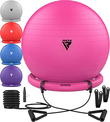 RDX Gymnastikball mit Widerstandsbänder Stabilitätsbasis, Extra Dicker Sitzball Yoga Pezziball Fitness Pilates Stuhl, Anti-Berst Balance Ball Luftpumpe Schwangerschaft Büro Hause Fitnessstudio 250kgs