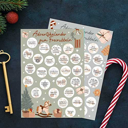 Papierdrachen Adventskalender mit Rubbelfeldern - für Schwester und Freundin - 2 DIN A4 Bögen mit je 24 Feldern mit Aufgaben für eine schöne Adventszeit - Set 4