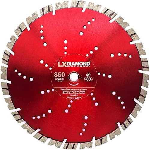 LXDIAMOND Diamant-Trennscheibe 350mm x 20,0mm - Segment 15mm - für Hartgestein Kunststeine Stein Ziegel Granit Granitborde Stahlbeton Naturstein Beton - Diamantscheibe 350 mm - in Premium Qualität