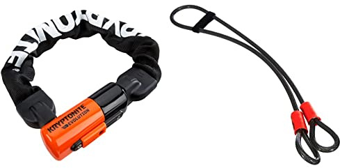 Kryptonite Unisex's Evolution Chain Lock, Black/Orange, 10mm x 55cm & Kryptoflex Cable with Double Loop Bike Lock Security, 10mm x 120cm, Silver/Orange