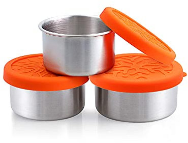 nicelock Snackbox kleine brotdose edelstahl mit deckel, Lebensmittelbehälter Set mit auslaufsicheren Silikon-Deckeln für Salat Dressing, Dippen, Kinder und Erwachsene, Büro, 50ml+100ml+220ml