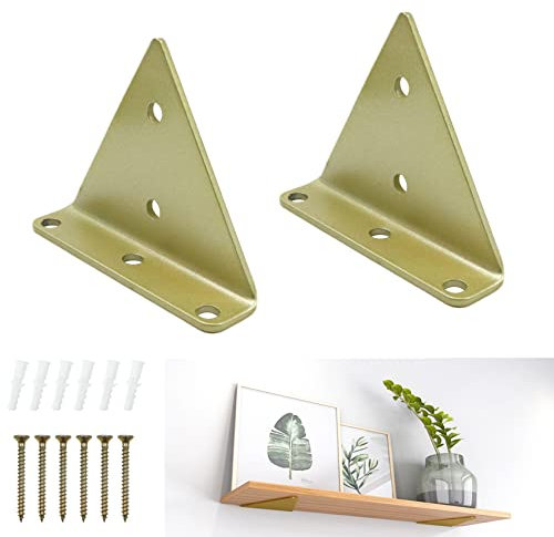 Schwerlast Regalhalterung Regalträger Winkel Wandhalterungen - Regalträger Winkel Halterung,Metall Regal Halterung Schwerlastträger, 8 * 10cm Bodenträger Wandregal 2 Stück (Gold)