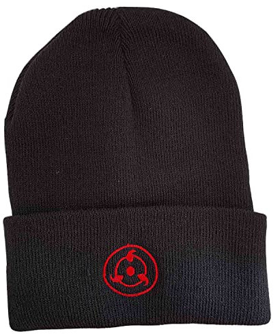 Gestickte Wintermütze für Herren und Damen, warme Mütze, Anime-Schild, Schwarz, schwarz, Einheitsgröße