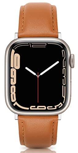 Tuocal Genuine Leather Strap Compatible with Apple Watch Straps 38mm 40mm 41mm, Soft Elegant Leather Replacement Strap for Apple Watch iWatch Series 8 7 6 5 4 3 2 1 SE Sports Edition Women, Gold Brown