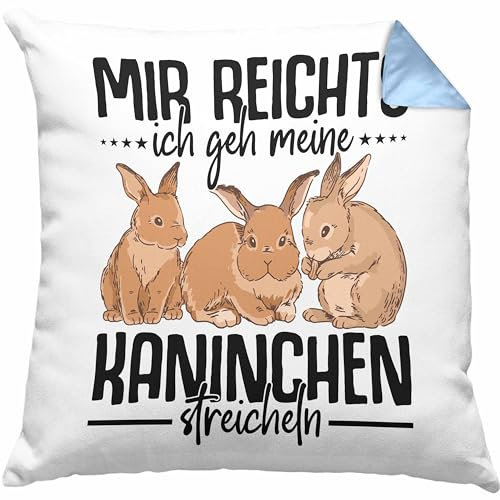 Trendation Kaninchen Kissen mit Füllung 40x40 Hasen Süßer Hase Haustier Ostern Geschenk Haustier (Blau)