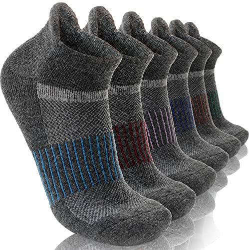 Merino Wool Ankle Hiking Socks Compression Warm Thermal Winter Thick Cushion Running Moisture Wicking No Show Socks Gifts Stocking Fillers for Women Men 6 Pairs(Grey,L)