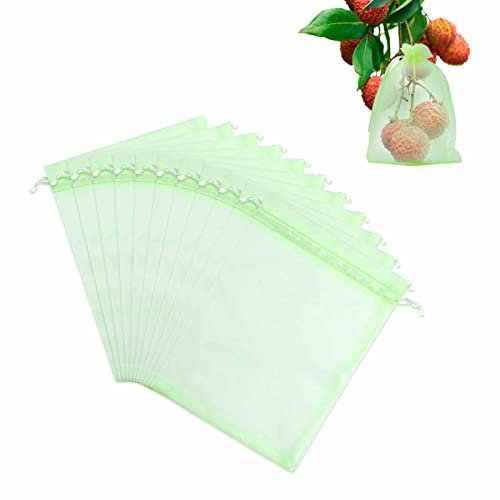 50pcs Fruit Protection Bags, 5.9x3.9inch Drawstring Fruit Bags Breathable Garden Mesh Bag for Protecting Fruits from Birds and Insects (Green)