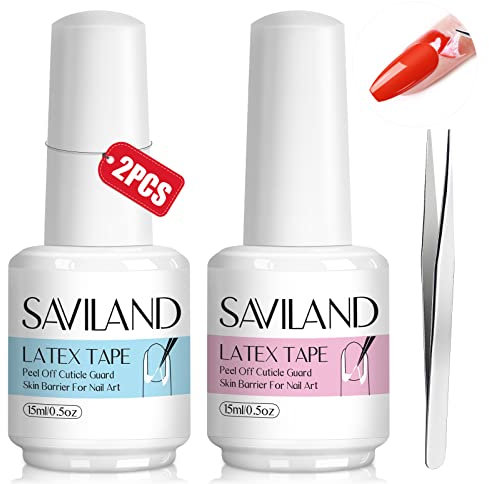 Saviland Liquid Nail Latex Set – 2PCS Latex Tape für Nails Art Peel Off Nagelhaut Nagellack Guard Hautbarriere Protector Gel Polish Maniküre Starter Kit für Nail Salon Home DIY (Blau/Pink)
