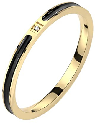 Paula & Fritz® Ring Damen Zirkonia Klar 316L Chirurgenstahl Größe 49 (15,6) Gold-Schwarz Verlobungs-Ring Partnerring Ehe-Ring Damen-Ring Herren-Ring