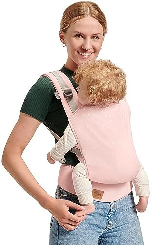 kk Kinderkraft NINO CONFETTI Mochila Portabebés, Portabebé Ergonómico da 3 mesi a 20 kg, Dorsal y Ventral posición, Bolsillo, Puro Algodón, Postura segura, Asiento ajustable, Rosa