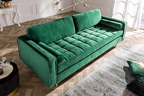 LEBENSwohnART Modernes 3er Sofa 220cm Comfort grün Samt Federkern Design Elegant