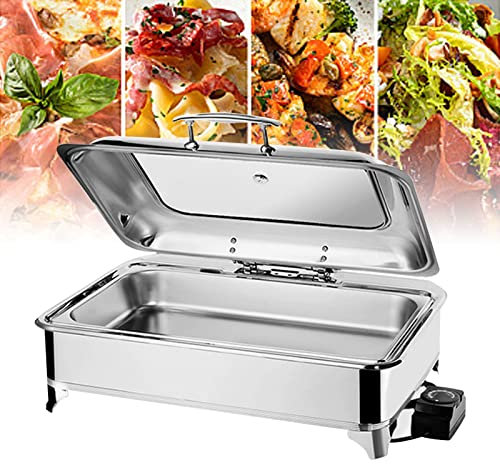 9L Speisenwärmer Chafing Dish, Chafing Dish Elektrisch mit Sichtbarem Glasdeckel, Wärmebehälter Speisewärmer für Catering Buffet und Party(Size:one grid)