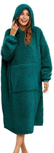 ililmmoe Sherpa tragbare Decke Übergroße Hoodie Sweatshirt TV Decke mit Langen Ärmeln und Tasche,Malachit